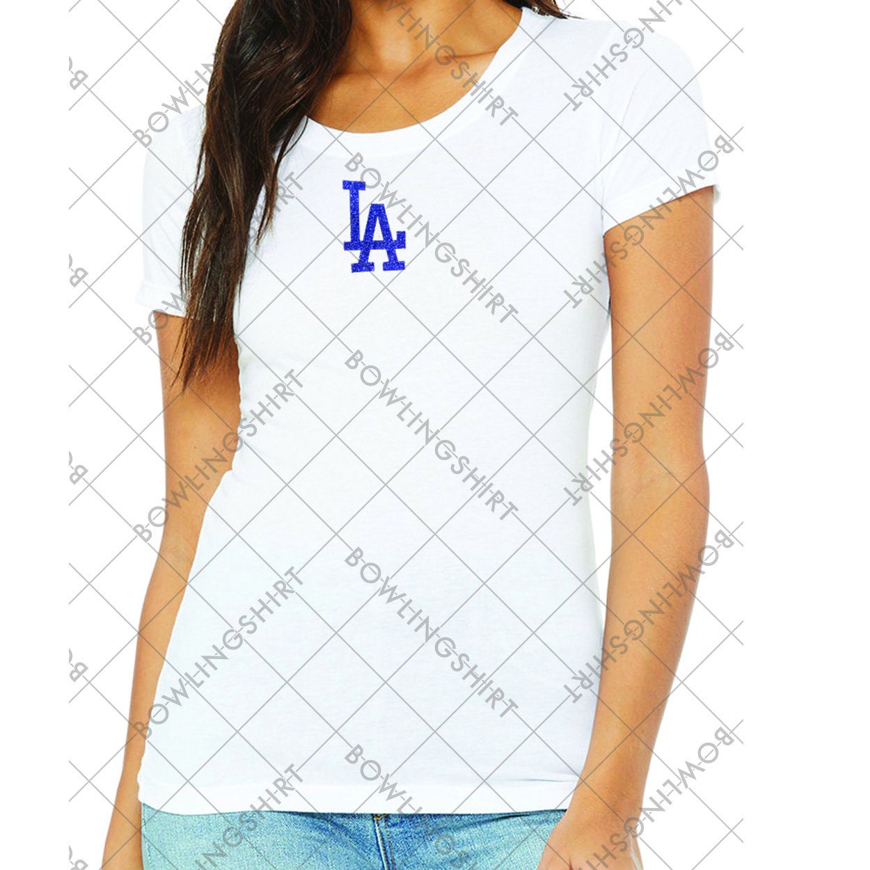 Blue Glitter Los Angeles Bella Canvas T-shirt in Black or White B8413 Design #52
