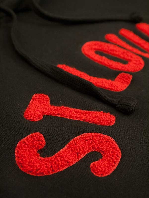 Black St Louis Hoodie (8620) Sweatshirt with Chenille Letters in any Color Custom Made for You