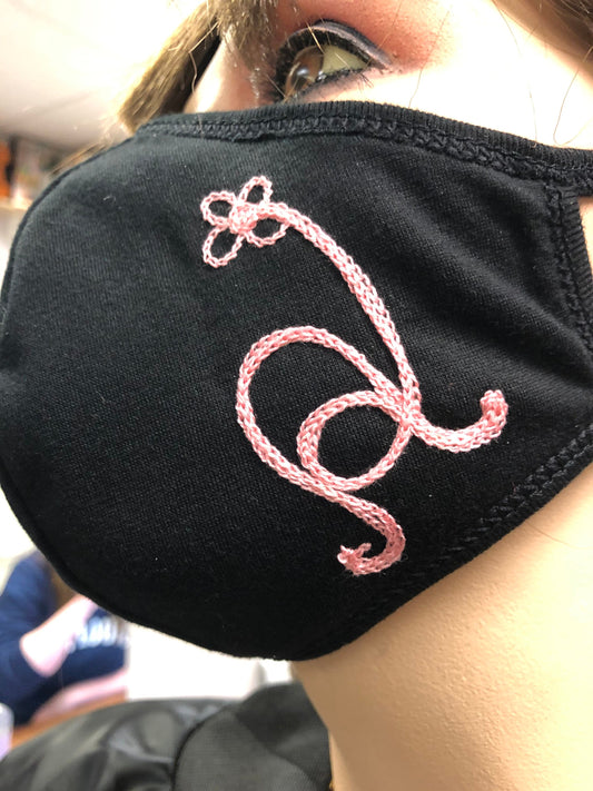 Custom initial chain-stitched mask any letter any color thread