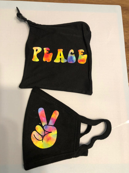 Multicolored Peace Finger Mask and Peace Bag set