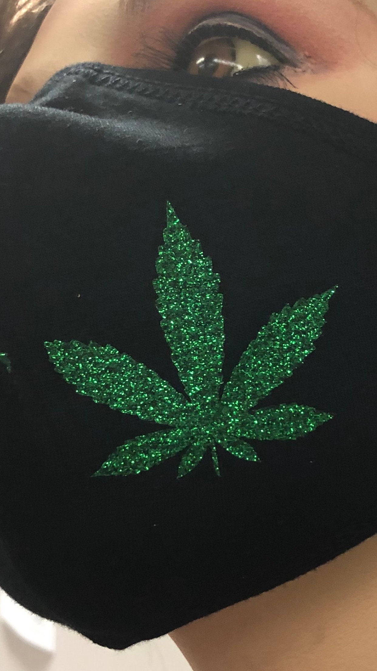 Wear your mask!! Glitter green cannabis mask #90