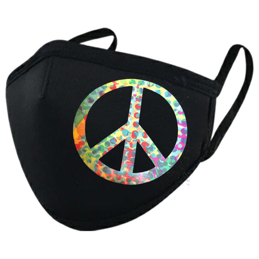 Wear your mask! Multicolored Peace Sign Black Mask #44