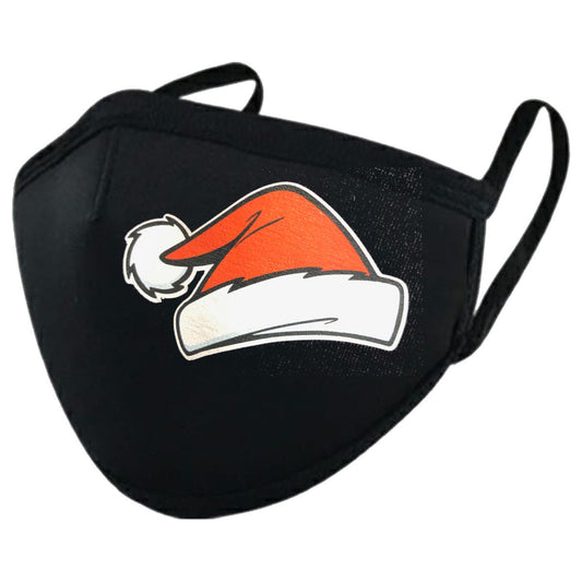 Santa Hat Printed Black Cloth Mask #83
