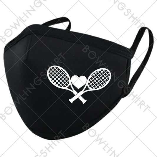 I Love Tennis Printed Black Cloth Mask Adult, adjustable