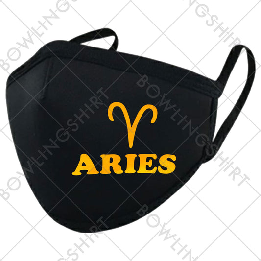 Aries Zodiac Sign Printed in Gold Black Mask #141