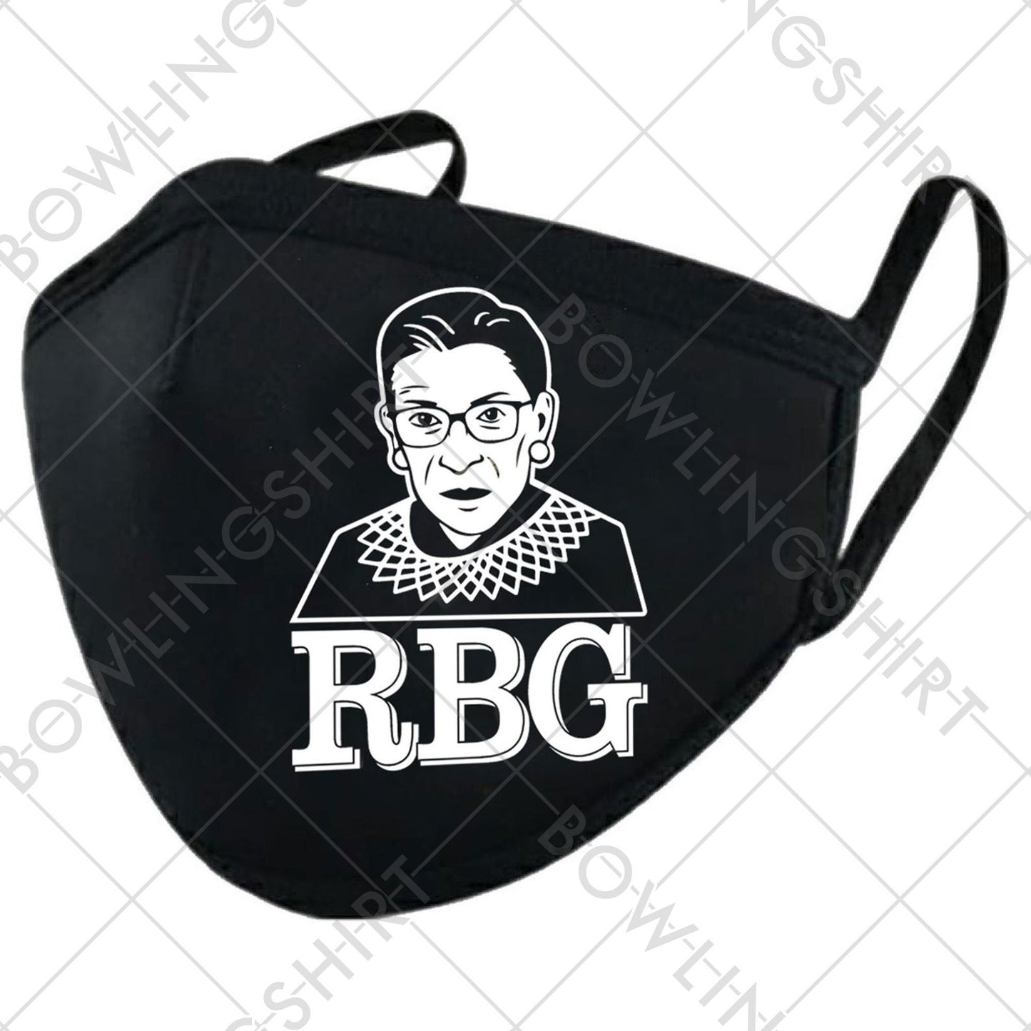 RBG Justice Ginsburg White Print on Black Mask #59