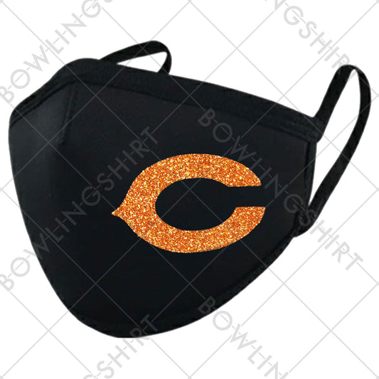 Chicago Orange  Glitter  Black Printed Mask with adjustable straps