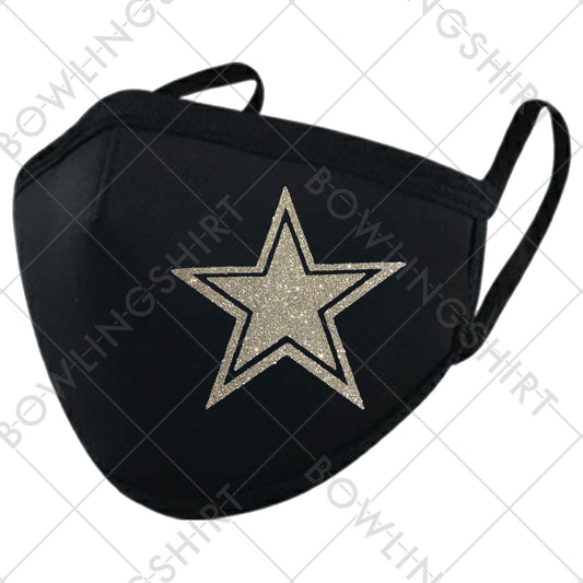 Silver Glitter Star  Black Printed Mask #92