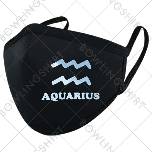 Aquarius Zodiac Sign Printed in Light Blue  Black Mask #143