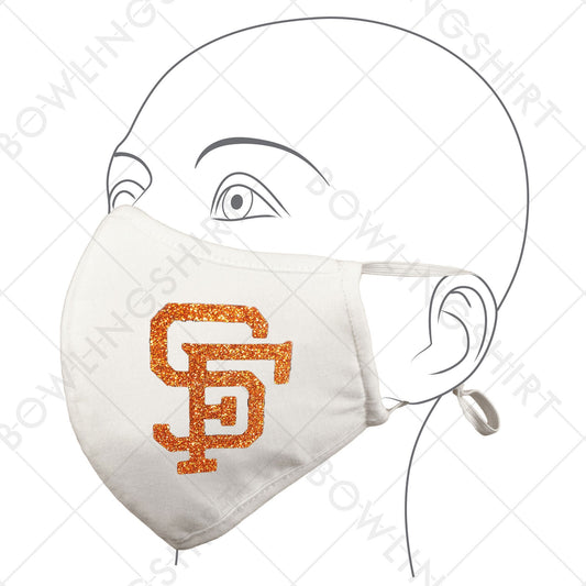 San Francisco Orange  Glitter White Mask Cotton with adjustable ear loops #26