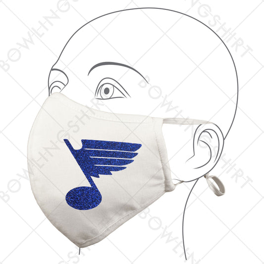 Note St. Louis  Glitter White Mask Cotton with adjustable ear loops Go Blues! #27
