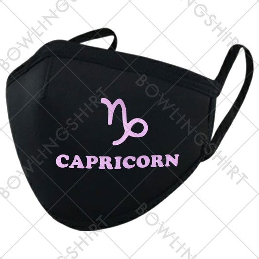 Capricorn Zodiac Sign Printed in Light Purple  Black Mask #144