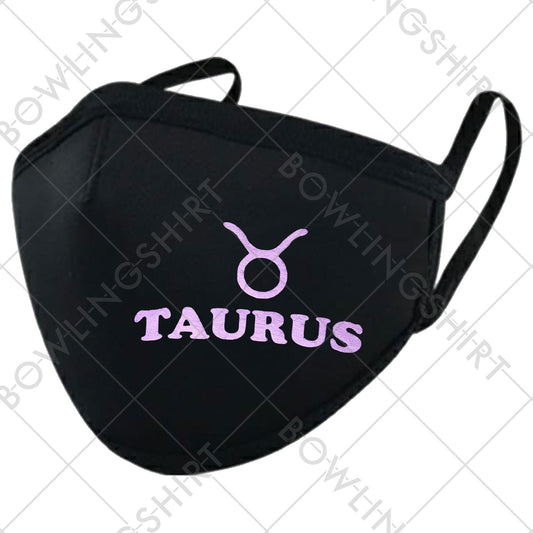 Taurus Zodiac Sign Printed in Light Purple  Black Mask #144