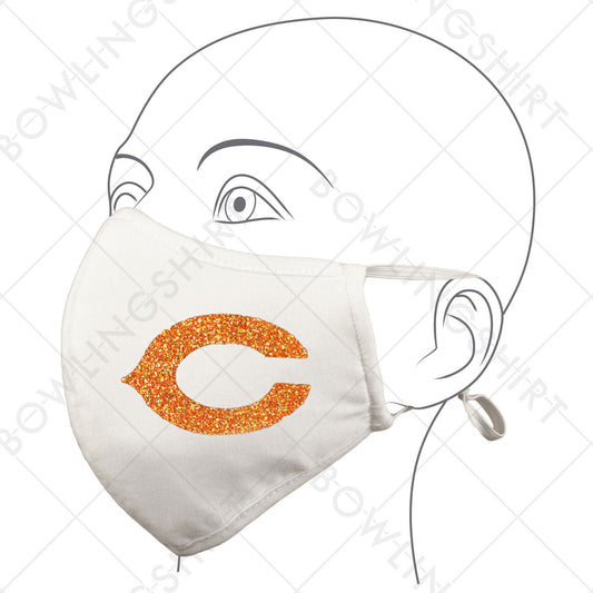 Chicago  Orange  Glitter White Mask Cotton with adjustable ear loops