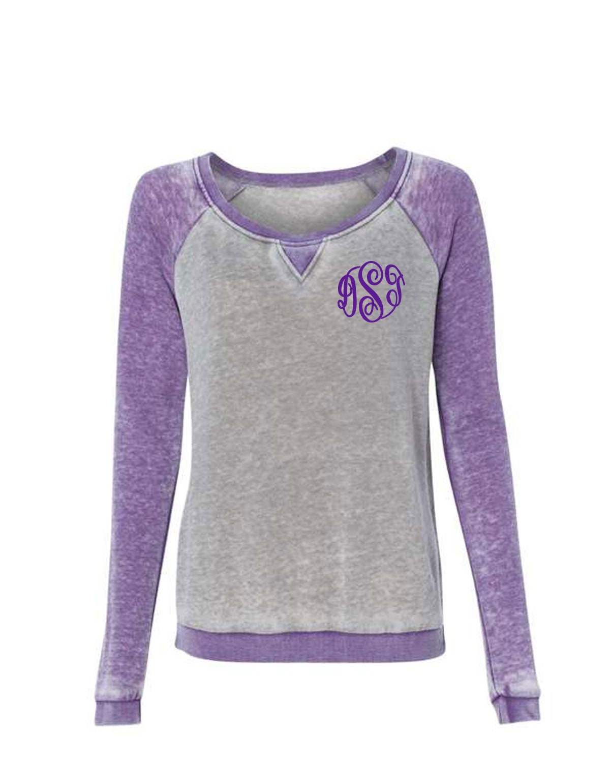 J. America Women’s Zen Fleece Reglan Sweatshirt Cement/Very Berry with monogram