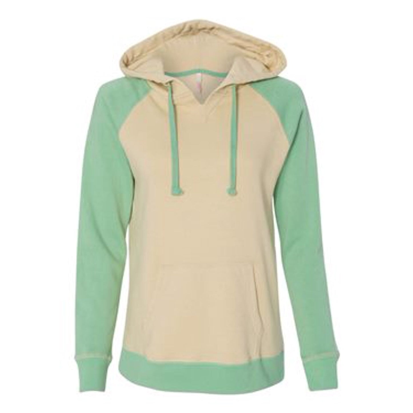MV Sport Women’s Harper Raglan Hooded Sweatshirt-Seafoam with monogram