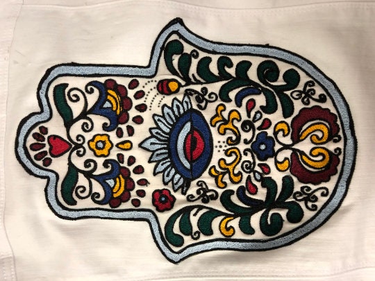 Chaninstitched Embroidered Hamsa Denim Jacket One of a Kind XL Womans cut