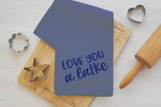 I Love You Latke Grey Kitchen Towel It Sparkles! Hanukkah Gift #101