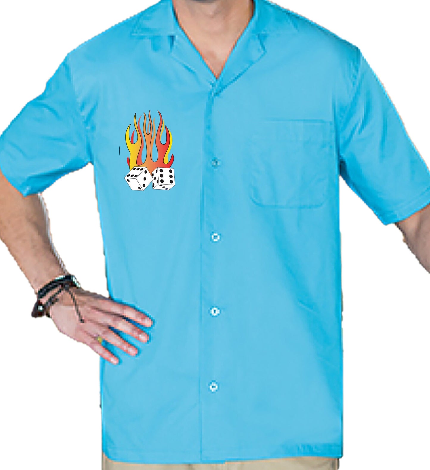 Flaming Dice Classic Retro Bowling Shirt- Vintage Bowler ( Closeout) in multiple colors - Includes Embroidered Name #235