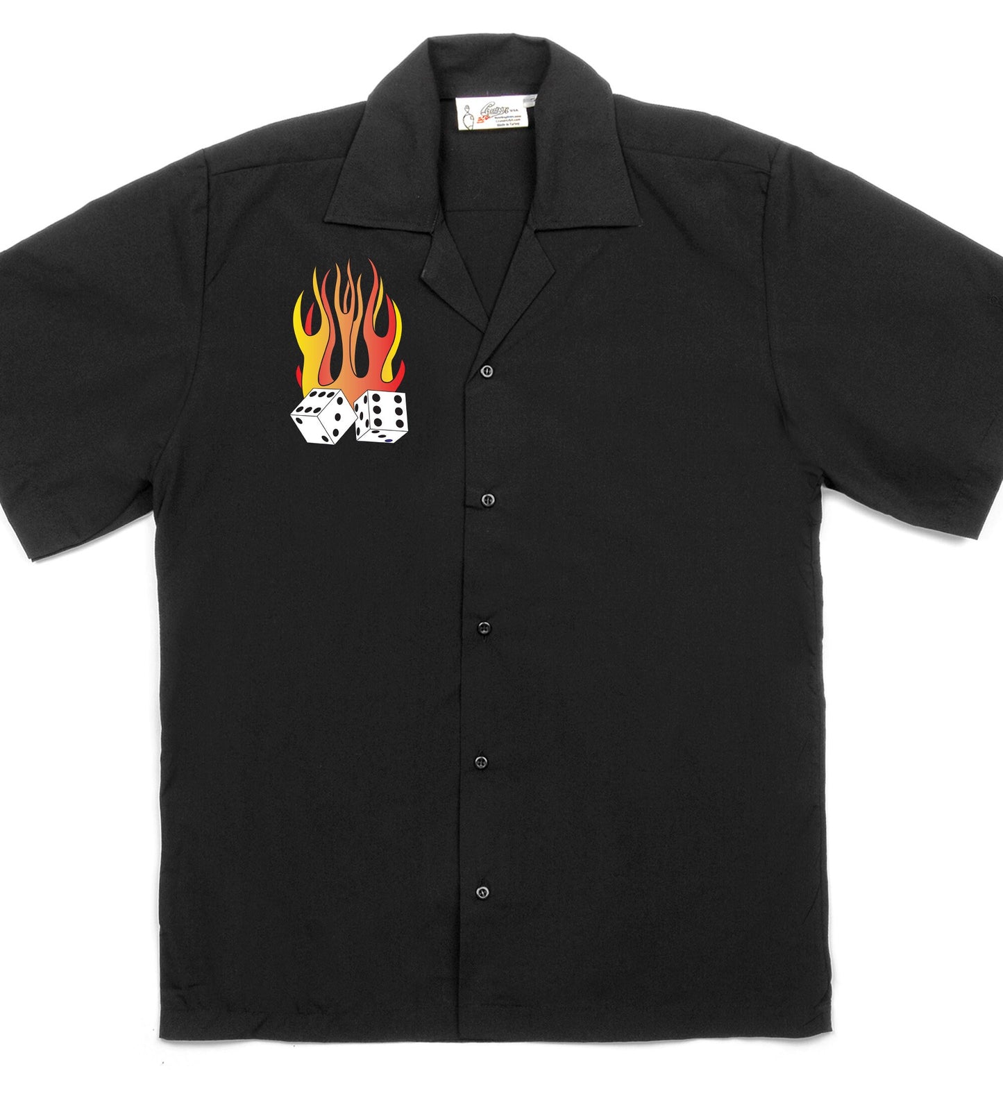 Flaming Dice Classic Retro Bowling Shirt- Vintage Bowler ( Closeout) in multiple colors - Includes Embroidered Name #235