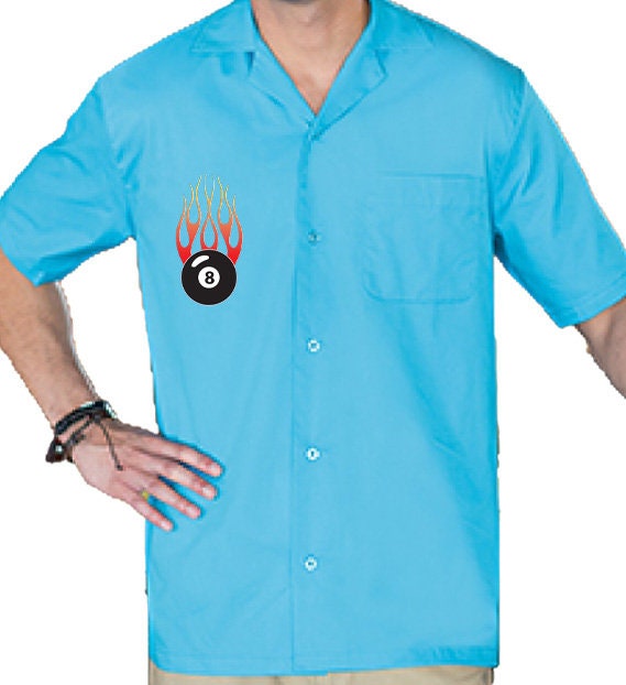 Flaming 8 Ball Classic Retro Bowling Shirt- Vintage Bowler ( Closeout) in multiple colors - Includes Embroidered Name #232