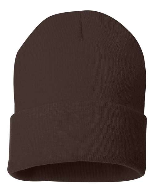 College Logo Embroidered Beanie 12" Solid Cuffed