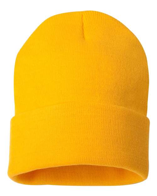 College Logo Embroidered Beanie 12" Solid Cuffed