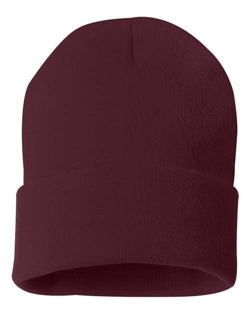 College Logo Embroidered Beanie 12" Solid Cuffed