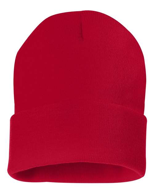 College Logo Embroidered Beanie 12" Solid Cuffed