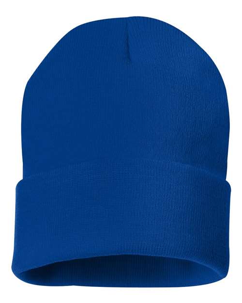 College Logo Embroidered Beanie 12" Solid Cuffed