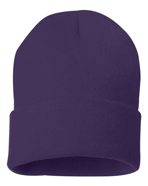 College Logo Embroidered Beanie 12" Solid Cuffed