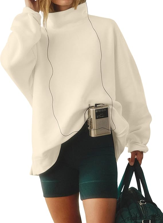 Chainstitched Mock Neck Oversized Sweatshirt