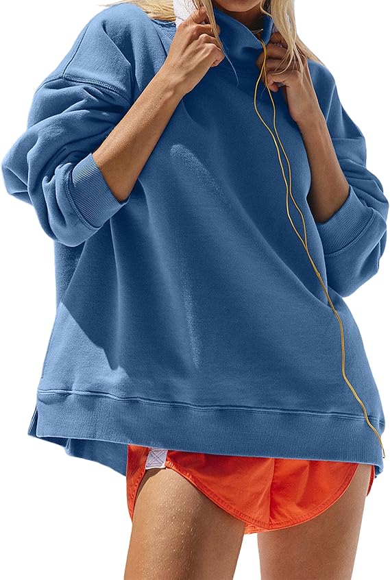 Chainstitched Mock Neck Oversized Sweatshirt