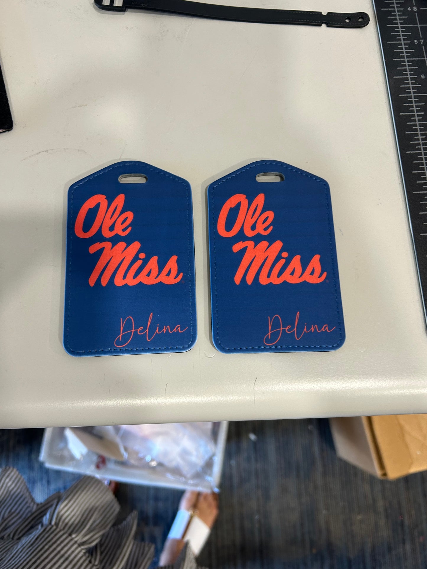 Customized college leather luggage tag. Perfect to send them off! Name, Initials, Anything