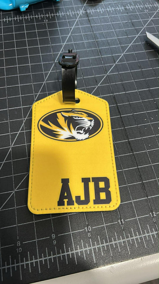 Customized college leather luggage tag. Perfect to send them off! Name, Initials, Anything