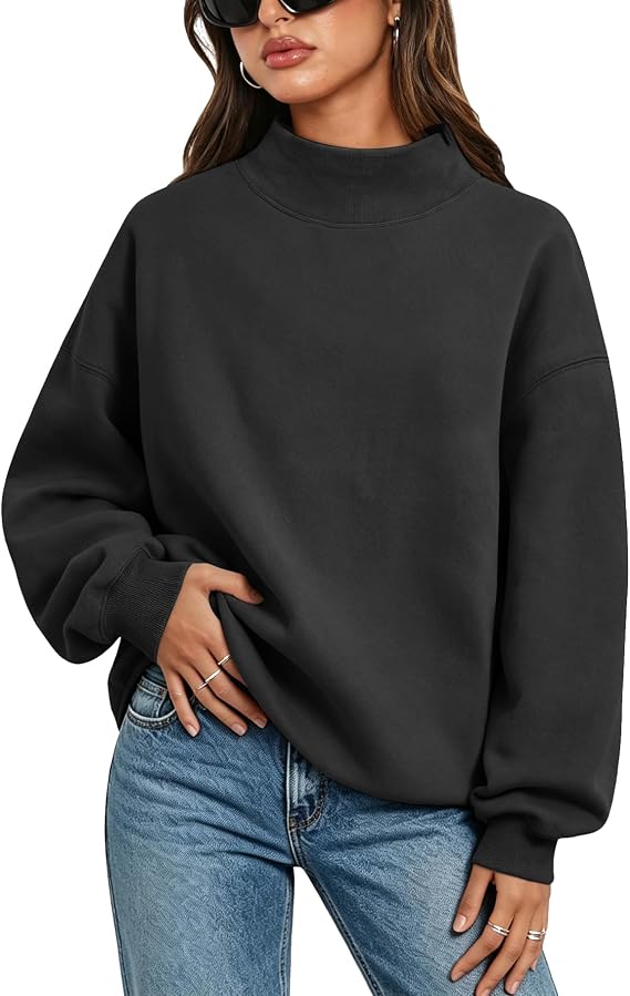 Embroidered Mock Neck Sweatshirt Any Word Barely Awake Font full chest