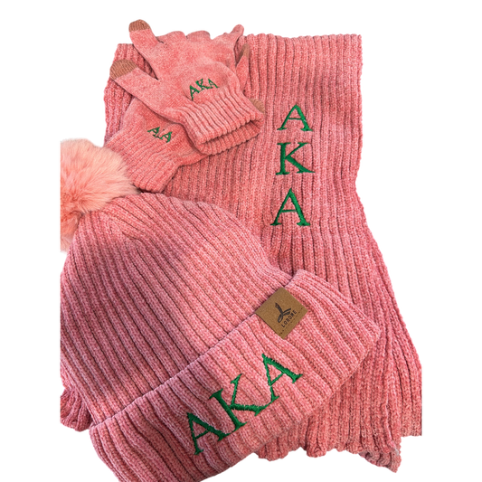Embroidered Beanie Scarf and Hat set Greek Letters or Initials