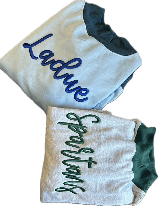 Embroidered Mock Neck Sweatshirt Any Word Barely Awake Font full chest