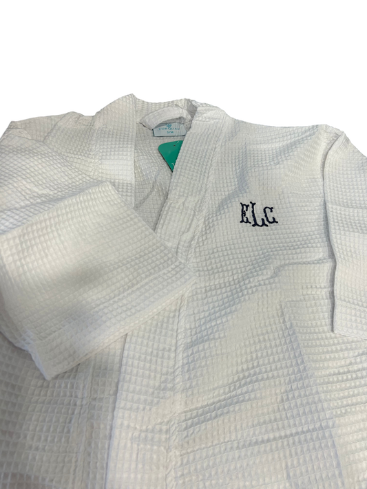 Embroidered Monogram Waffle Knit Kimono Robe