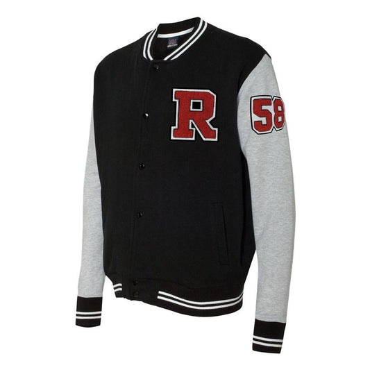 Grey and Black Varsity Sweatshirt Jacket Fleece  w/ Chenille Number & Letter