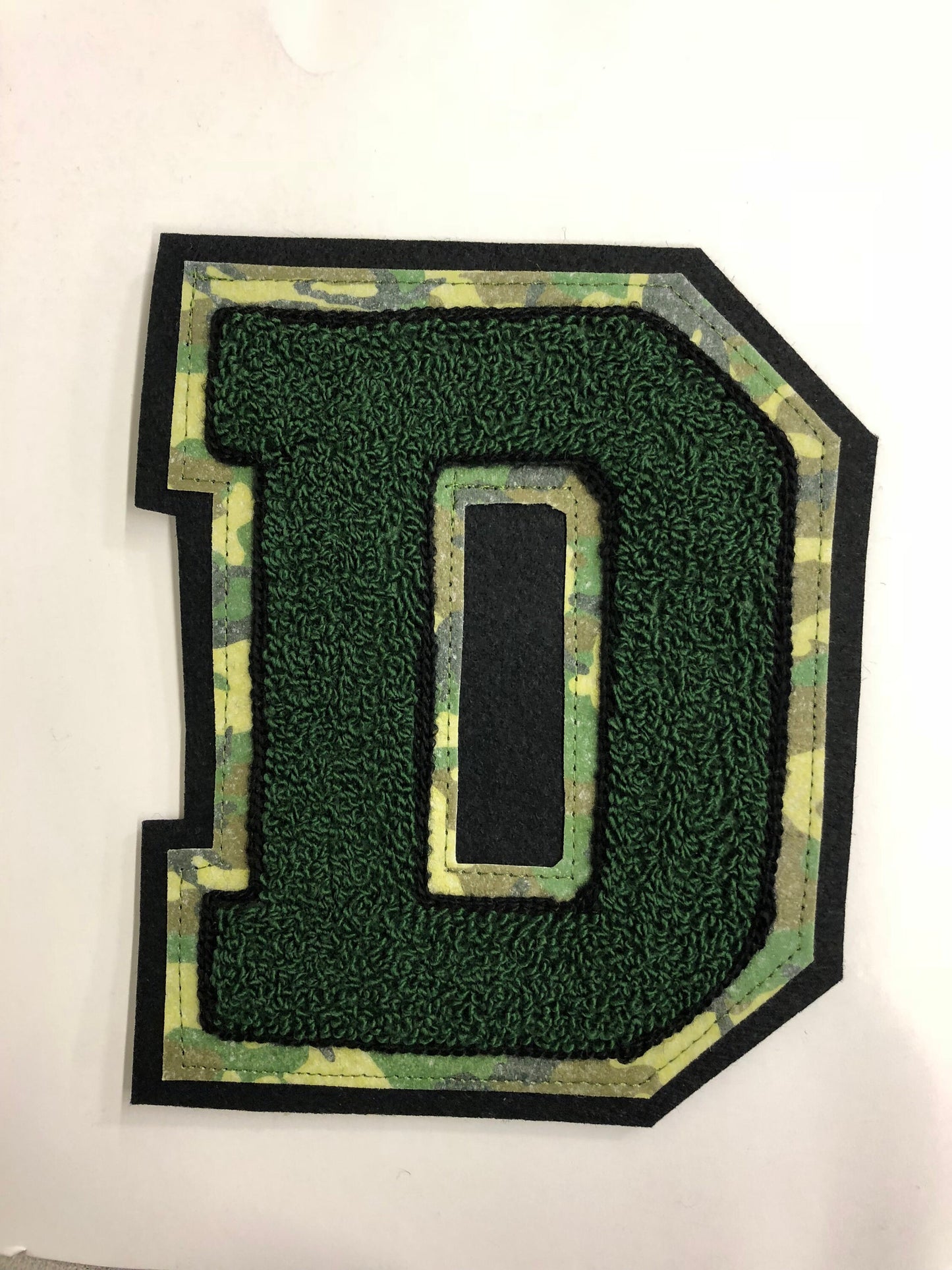 High School or Varsity Chenille letters With Camo Background Any Letter Any Color