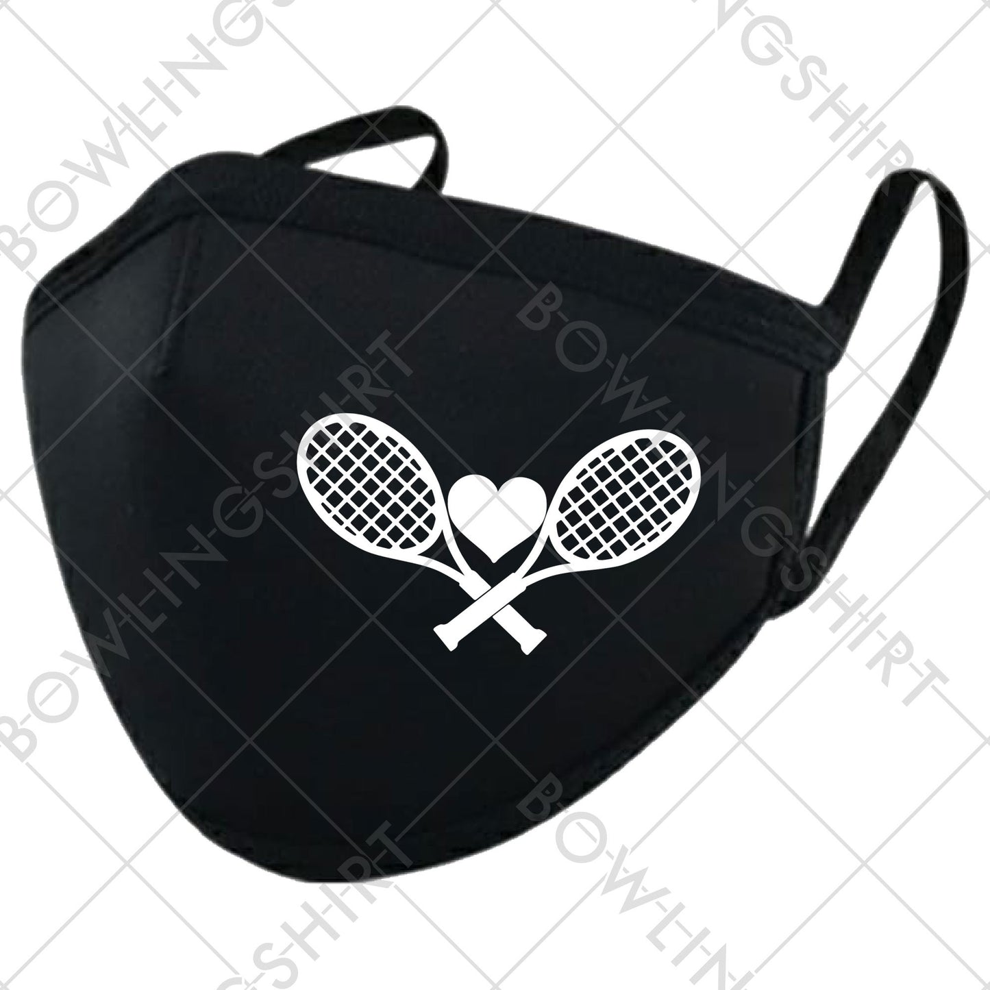 I Love Tennis Printed Black Cloth Mask Adult, adjustable