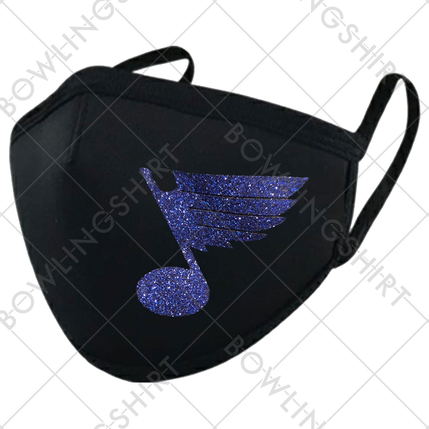 St. Louis Note Glitter Blue Note  Black Printed Mask #27