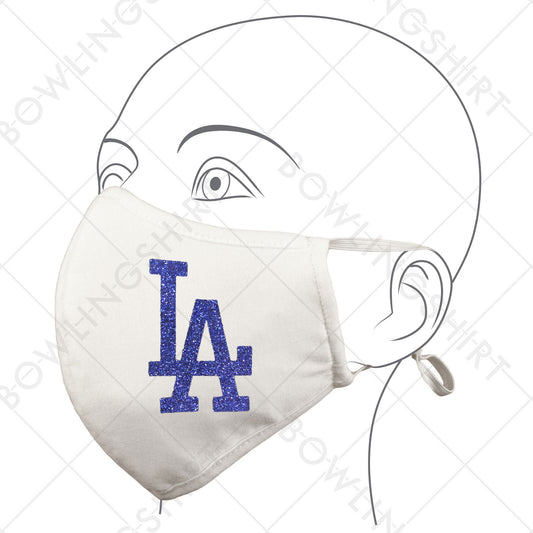 Los Angeles Blue Glitter White Mask Cotton with adjustable ear loops #52