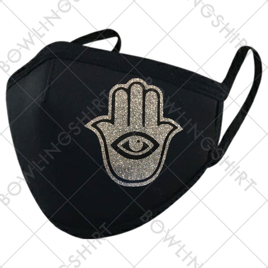 Silver Glitter Hamsa Black Cloth  Mask