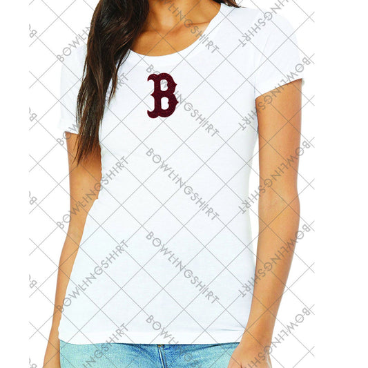 Red Glitter Boston  Bella Canvas T in Black or White  B8413 Design 27