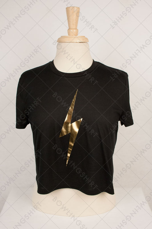 Metallic Lightening Bolt  Bella Canvas Flowy Crop Top Black 8882 design 132