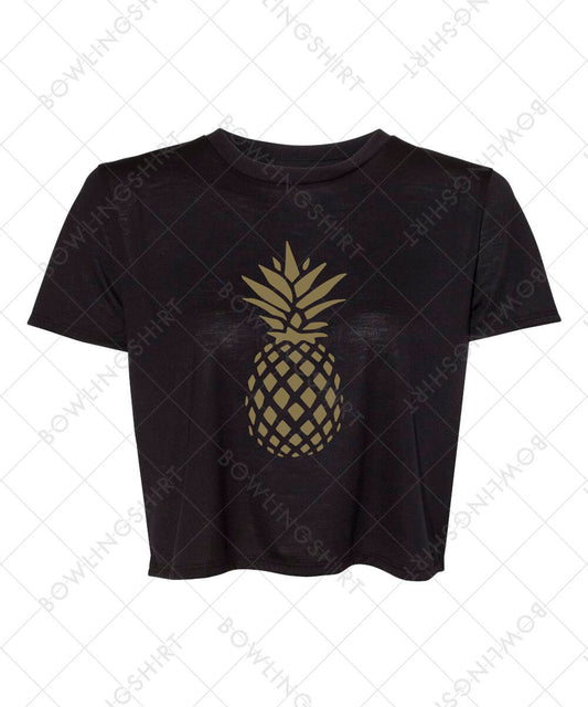 Metallic Pineapple Gold OR silver   Bella Canvas Flowy Crop Top Black 8882 design 20
