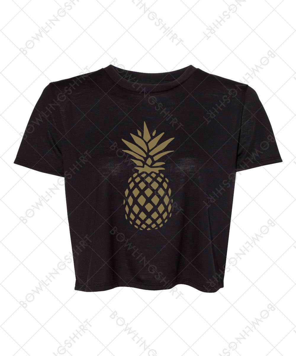 Metallic Pineapple Gold OR silver Bella Canvas Flowy Crop T-shirt Top Black 8882 design 20