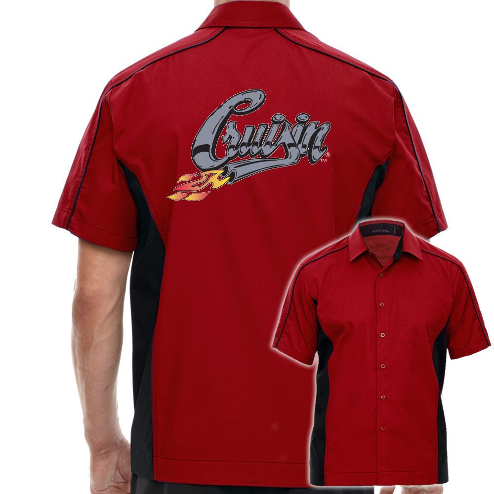 Cruisin With Flames Classic Retro Bowling Shirt - The Muckler - Includes Embroidered Name